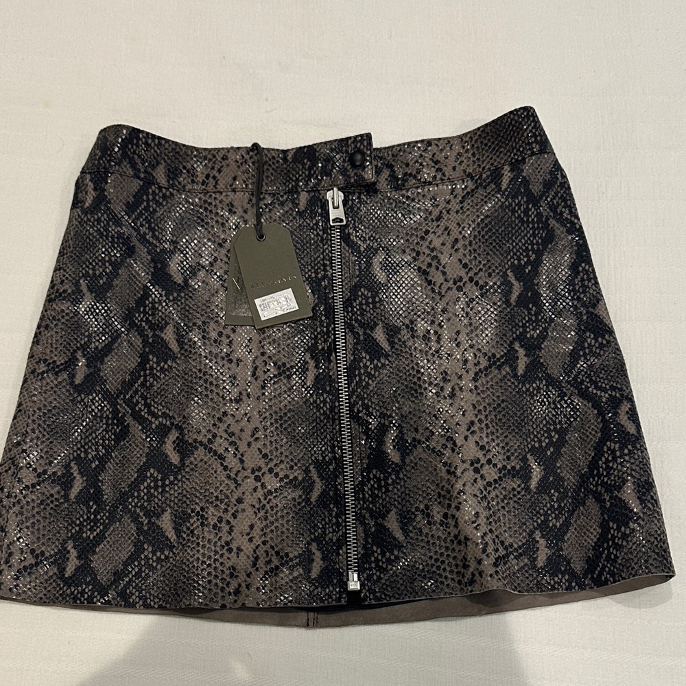 All Saints Black and Gray Snakeskin Mini Skirt